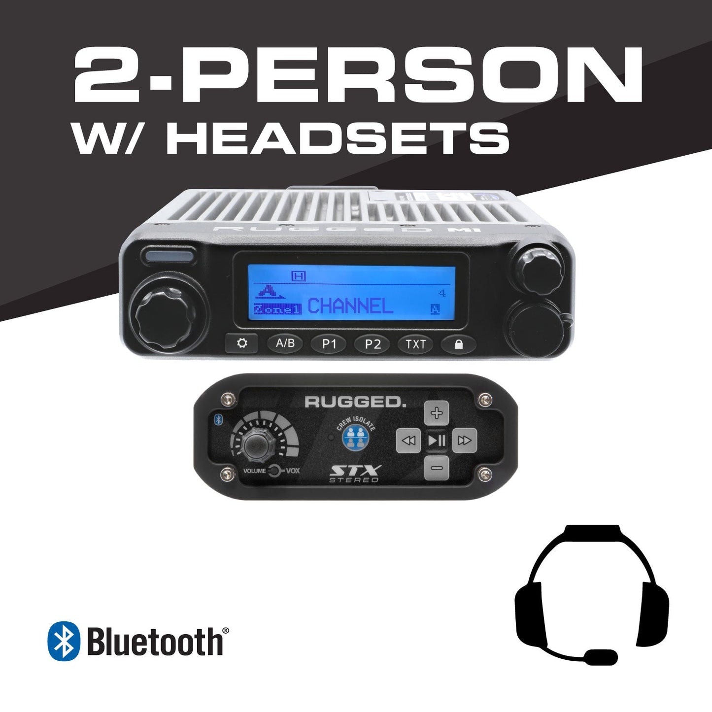 2 PERSON - STX STEREO COMPLETE COMMUNICATION INTERCOM SYSTEM - WITH STX STEREO HEADSETS - WITH BTU HEADSETS