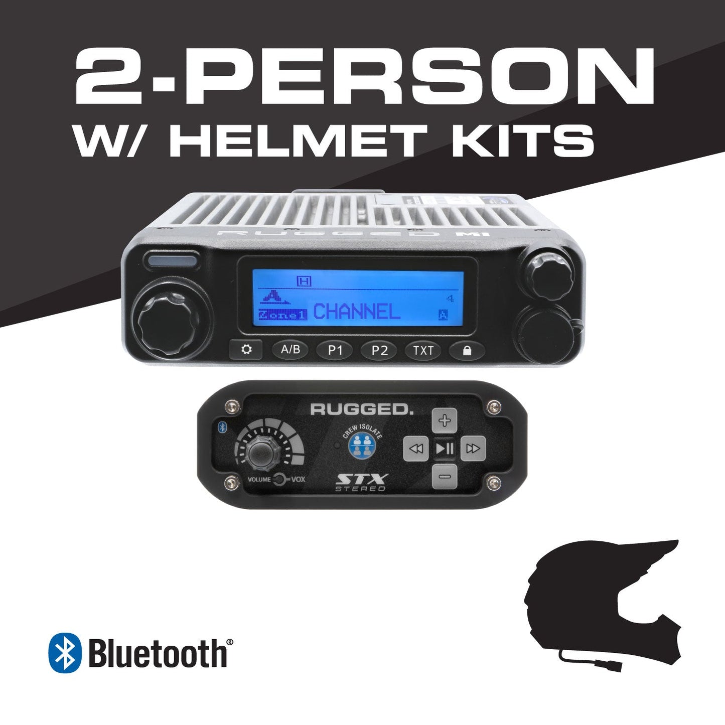 2 PERSON - STX STEREO COMPLETE COMMUNICATION INTERCOM SYSTEM - WITH STX STEREO HELMET KITS