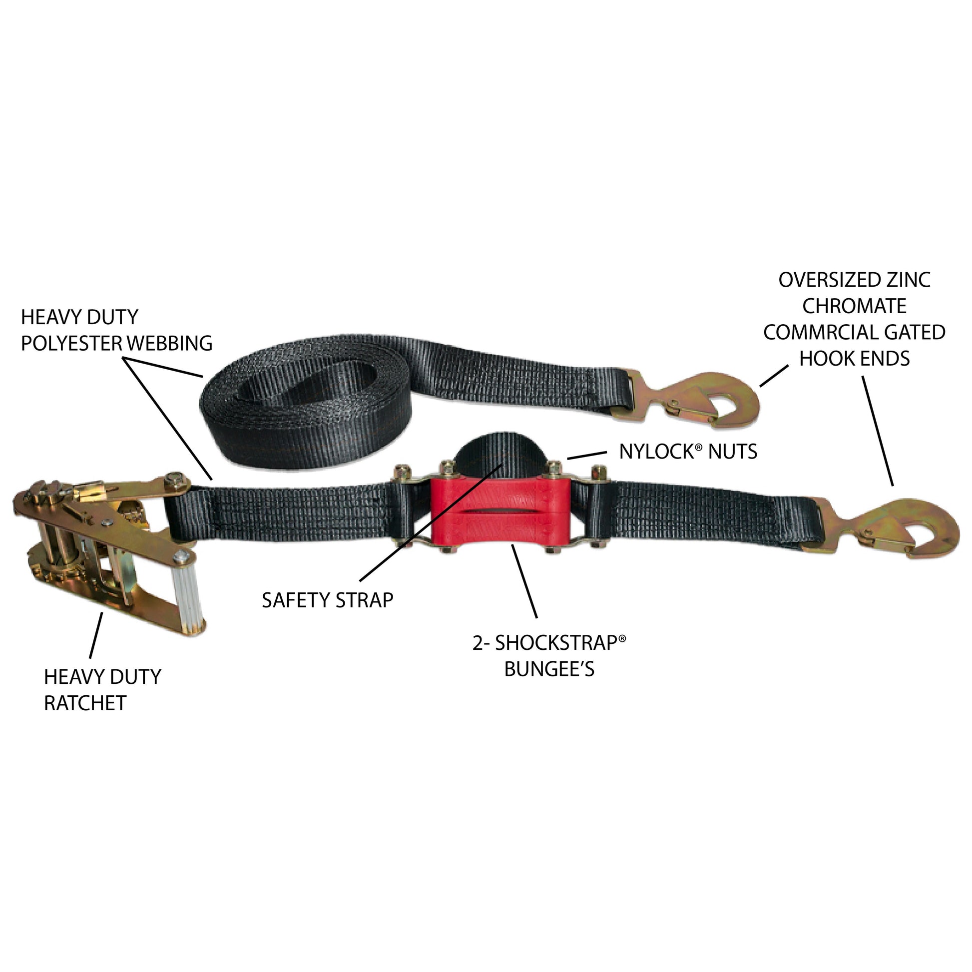 18ft x 2in Ratchet Strap w Snap Hooks Commercial Grade - BIHLERFLEX- Premium Tie-Down Products