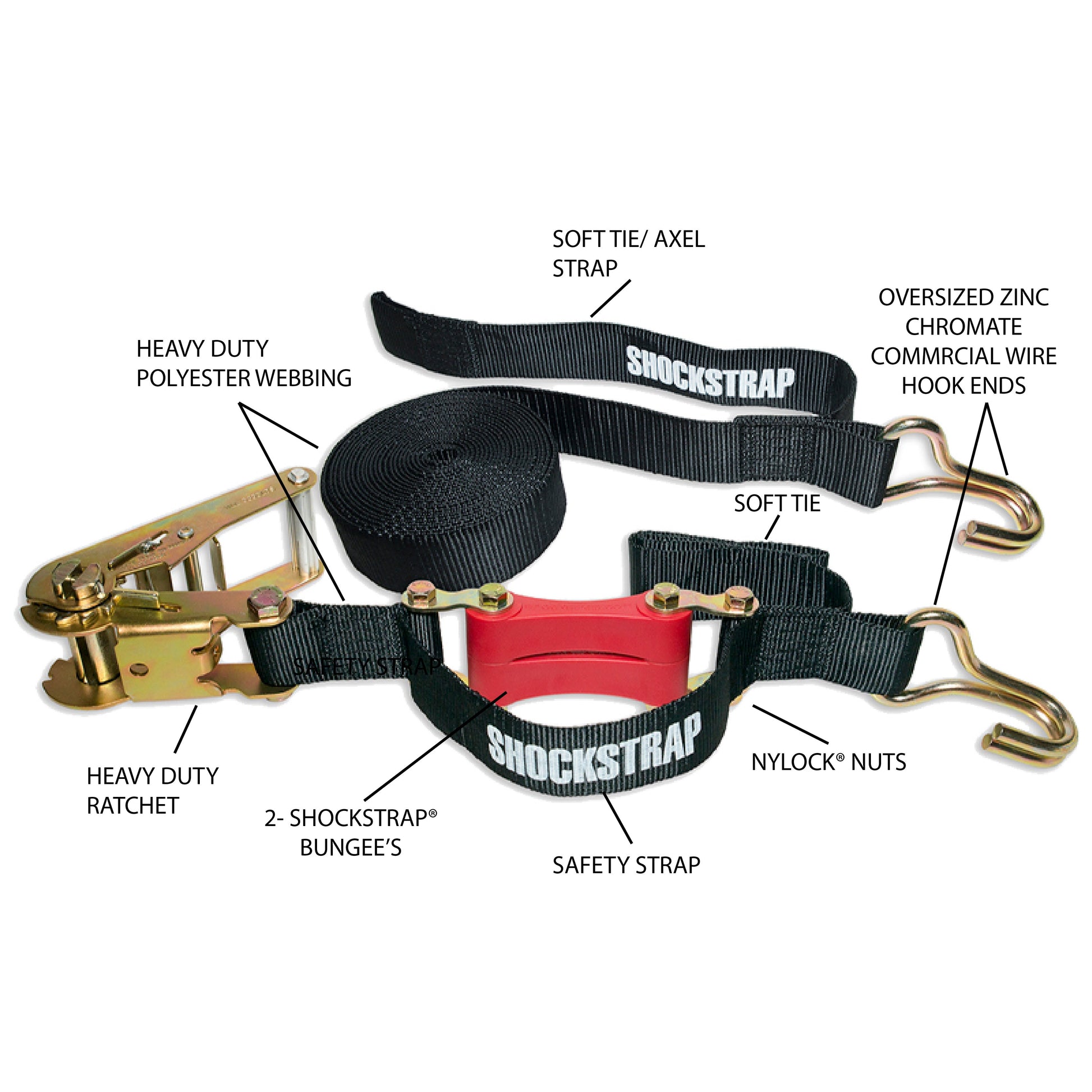 18ft x 2in Ratchet Strap w Wire Hooks, Commercial Grade - BIHLERFLEX- Premium Tie-Down Products