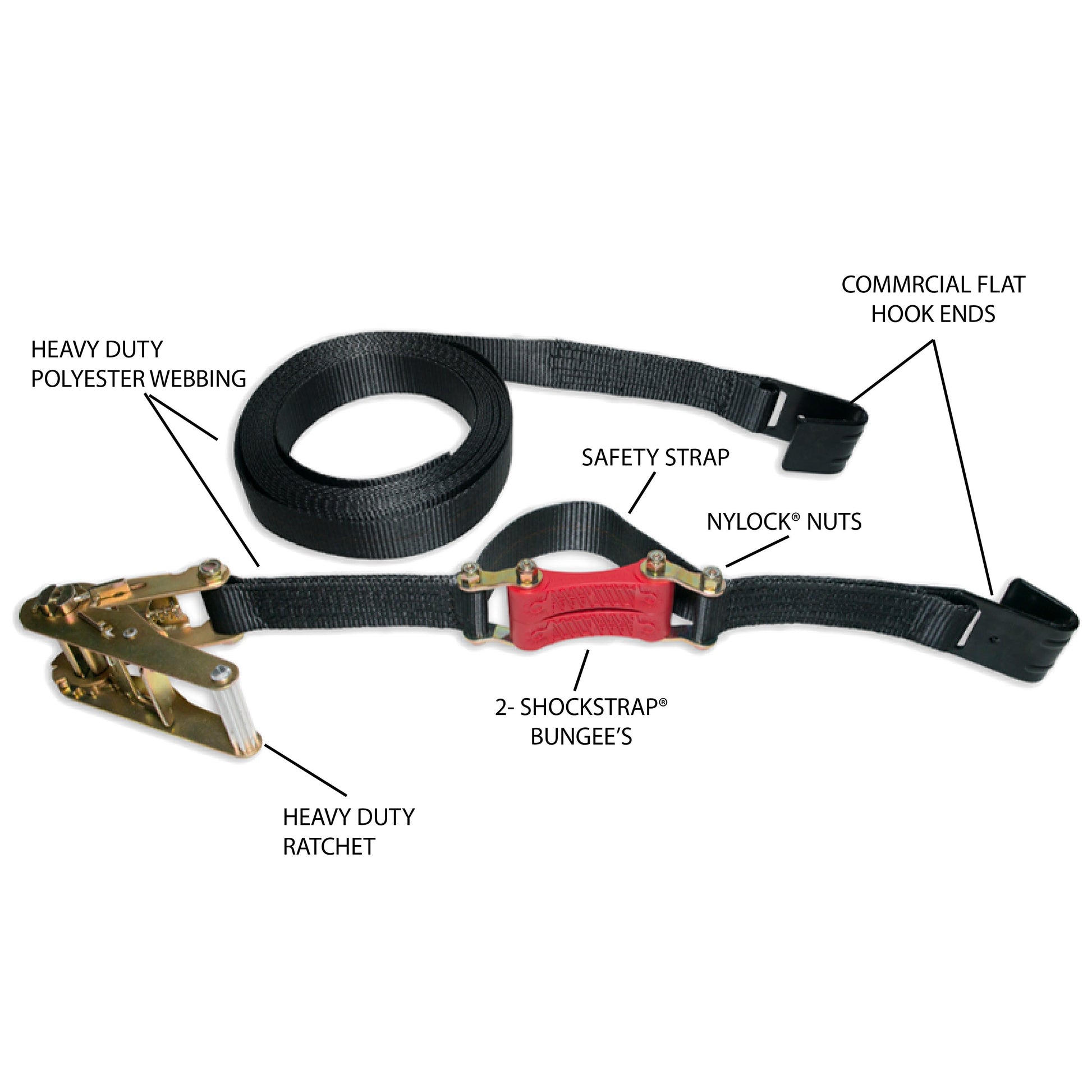 27ft x 2in Ratchet Strap w Flat Hooks, Commercial Grade - BIHLERFLEX- Premium Tie-Down Products